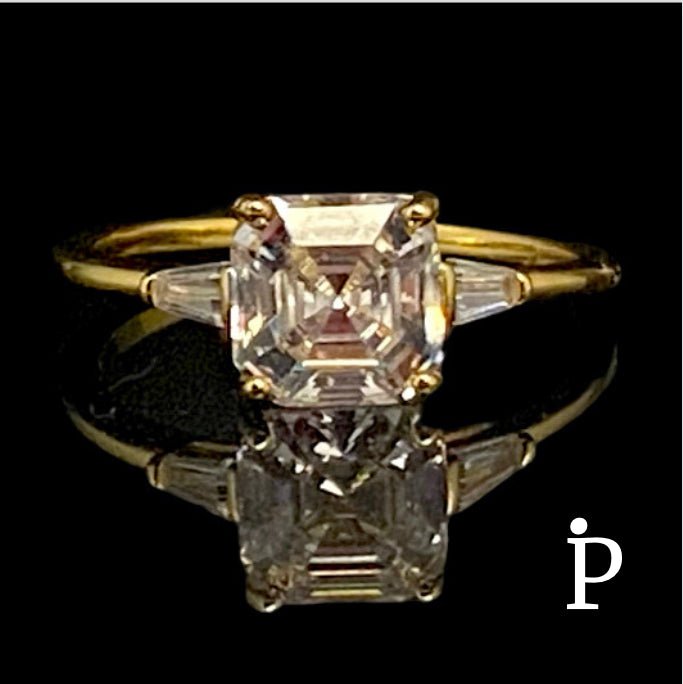 (ACP - 167).925 Plata Anillo Bodas Circonita Cúbica Tono Amarillo Corte Asscher - JoyeriaParis