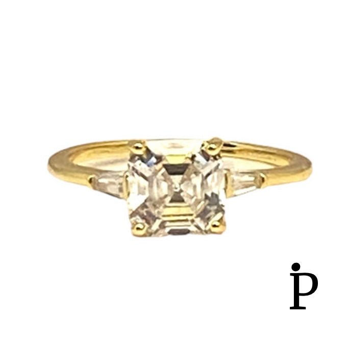 (ACP - 167).925 Plata Anillo Bodas Circonita Cúbica Tono Amarillo Corte Asscher - JoyeriaParis