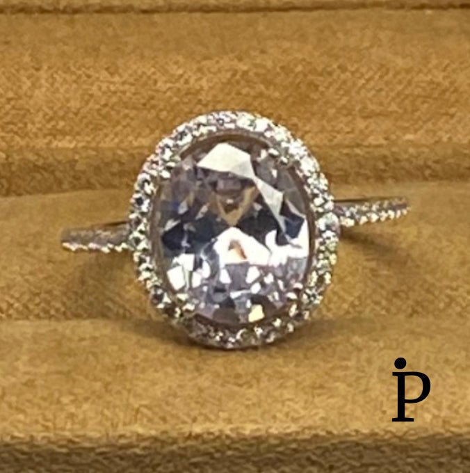 (ACP - 36) .925 Plata Anillo de Eternidad con Halo de CZ Ovalado - JoyeriaParis