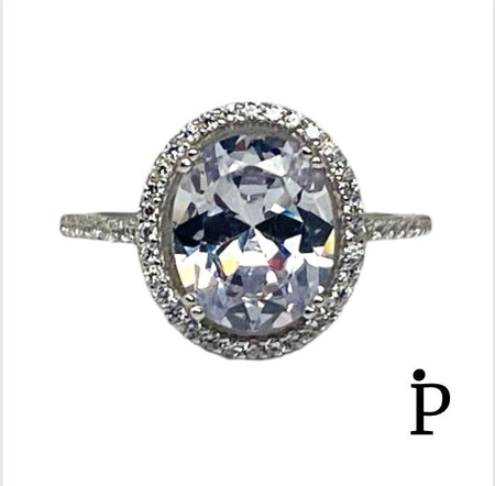 (ACP - 36) .925 Plata Anillo de Eternidad con Halo de CZ Ovalado - JoyeriaParis