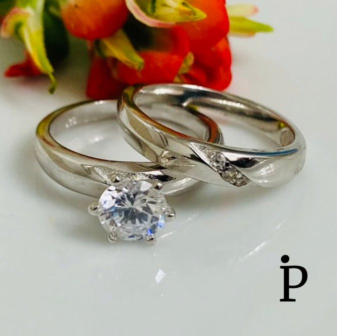 (ACP - 37) .925 Plata Juego de Anillos de Compromiso y Boda en Plata con CZ - JoyeriaParis