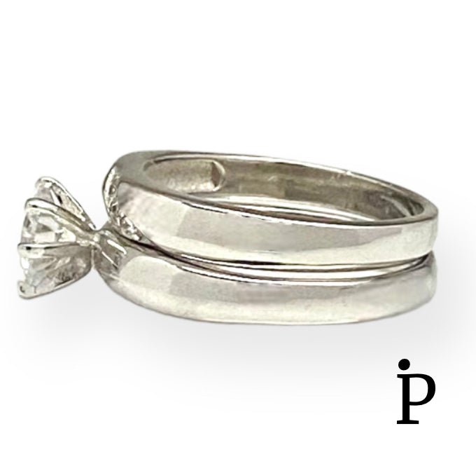 (ACP - 37) .925 Plata Juego de Anillos de Compromiso y Boda en Plata con CZ - JoyeriaParis