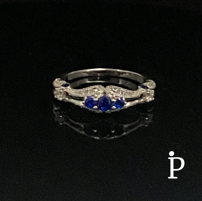 (ACP - 44) .925 Plata Anillo de Filigrana de Espinela Azul con CZ - JoyeriaParis