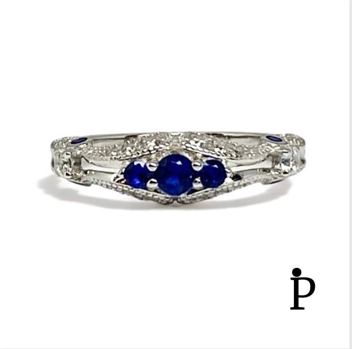 (ACP - 44) .925 Plata Anillo de Filigrana de Espinela Azul con CZ - JoyeriaParis