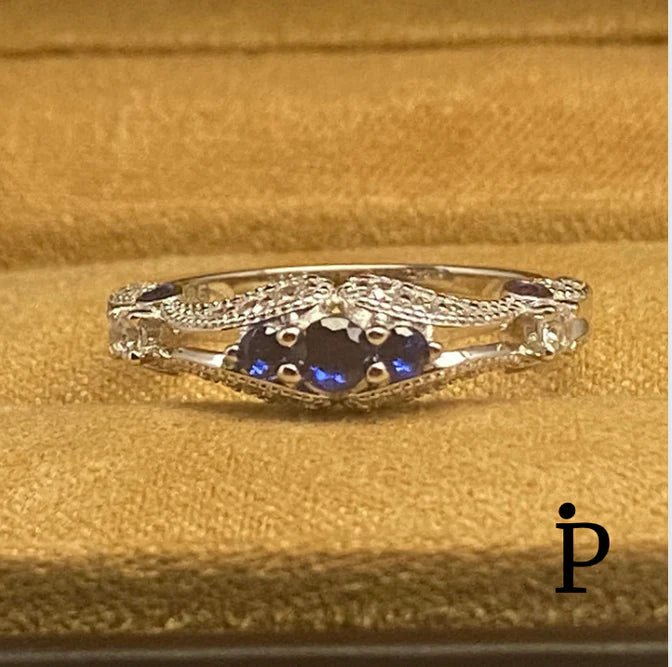 (ACP - 44) .925 Plata Anillo de Filigrana de Espinela Azul con CZ - JoyeriaParis