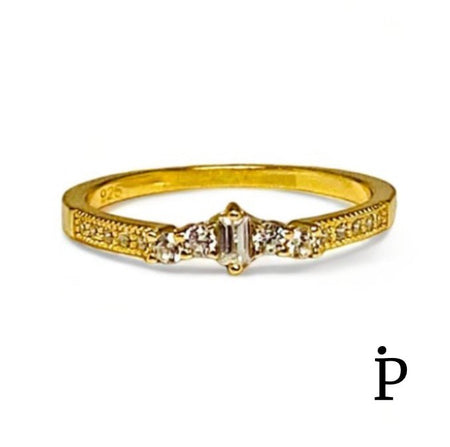 (ACP - 45) .925 Pata Anillo CZ Corte Esmeralda con Baño de Oro Amarillo - JoyeriaParis