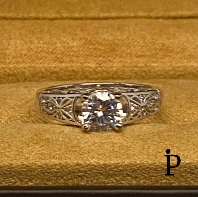 (ACP - 59) .925 Plata Anillo de Compromiso CZ Redondo - JoyeriaParis