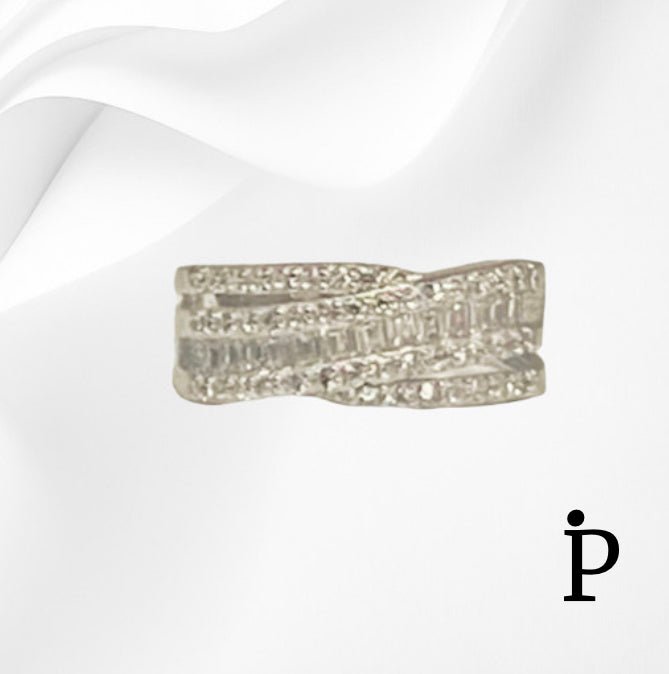 (ACP - 64) .925 Plata Anillo con Incrustación CZ Corte Esmeralda - JoyeriaParis