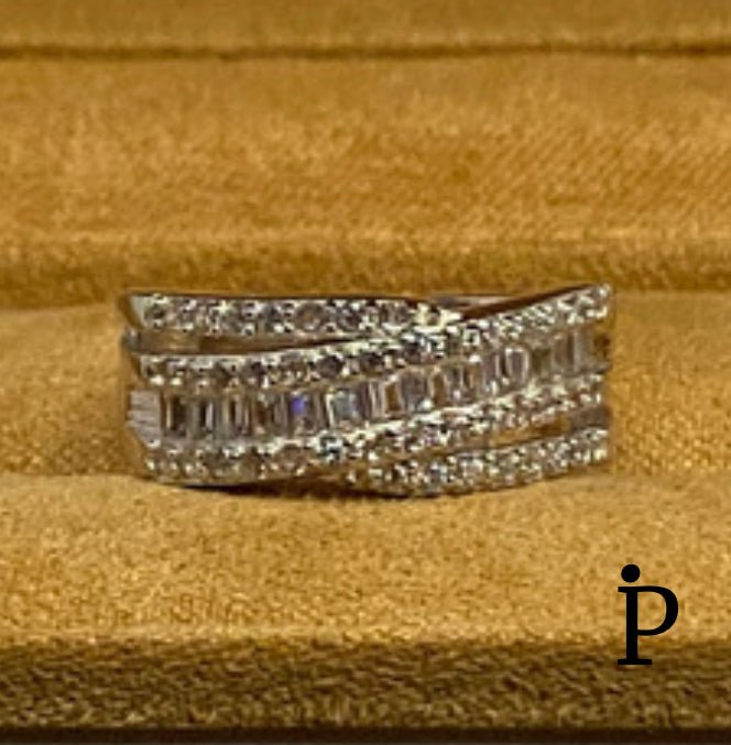 (ACP - 64) .925 Plata Anillo con Incrustación CZ Corte Esmeralda - JoyeriaParis