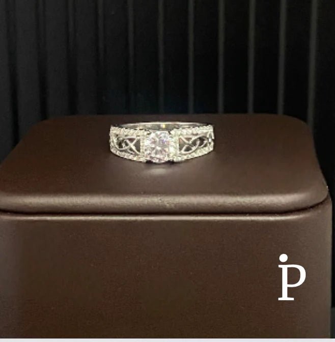 (ACP - 66) .925 Plata Set Anillos CZ Pavé Celta - JoyeriaParis