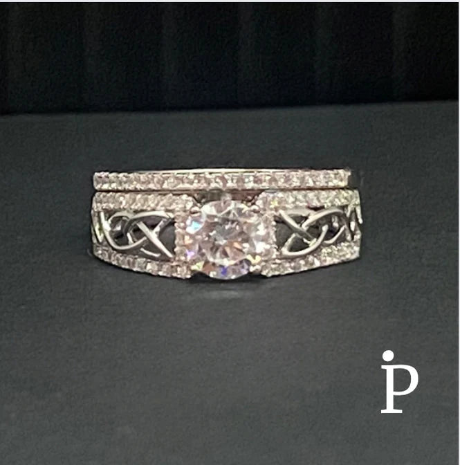 (ACP - 66) .925 Plata Set Anillos CZ Pavé Celta - JoyeriaParis