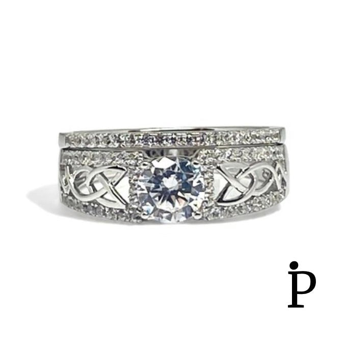 (ACP - 66) .925 Plata Set Anillos CZ Pavé Celta - JoyeriaParis