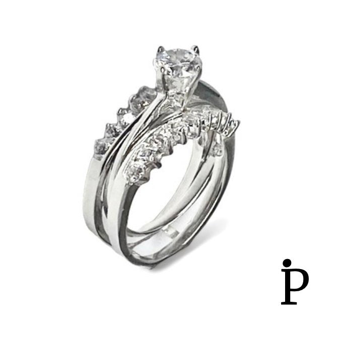 (ACP - 67) .925 Plata Set Anillos Compromiso Antiguo de CZ Transparente - JoyeriaParis