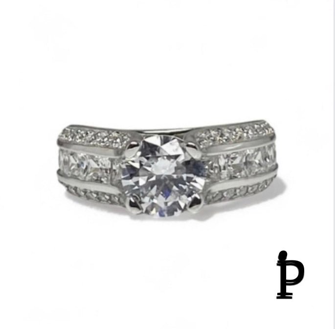 (ACP - 68) .925 Plata Anillo CZ Corte Redondo & Princesa. - JoyeriaParis