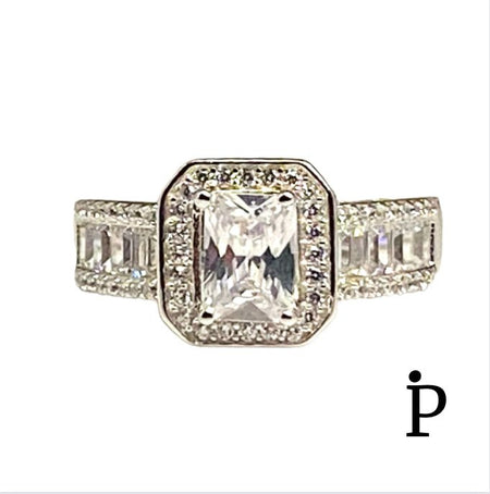 (ACP - 74) .925 Plata Anillo CZ Corte Esmeralda - JoyeriaParis