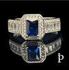 (ACP - 75) .925 Plata Anillo Corte Esmeralda CZ Azul - JoyeriaParis