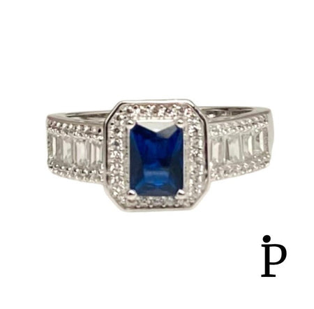 (ACP - 75) .925 Plata Anillo Corte Esmeralda CZ Azul - JoyeriaParis