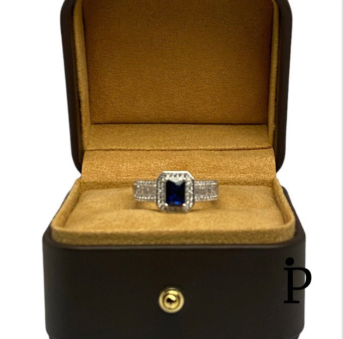 (ACP - 75) .925 Plata Anillo Corte Esmeralda CZ Azul - JoyeriaParis