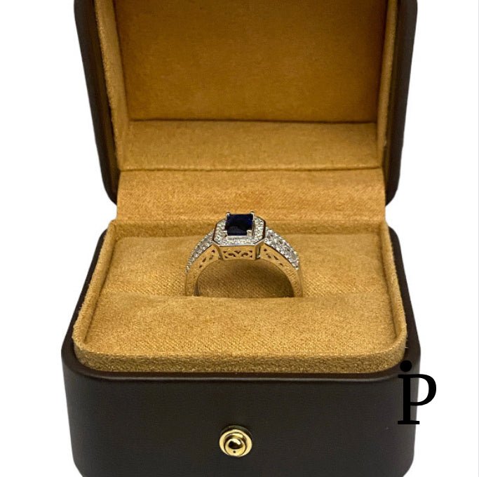 (ACP - 75) .925 Plata Anillo Corte Esmeralda CZ Azul - JoyeriaParis