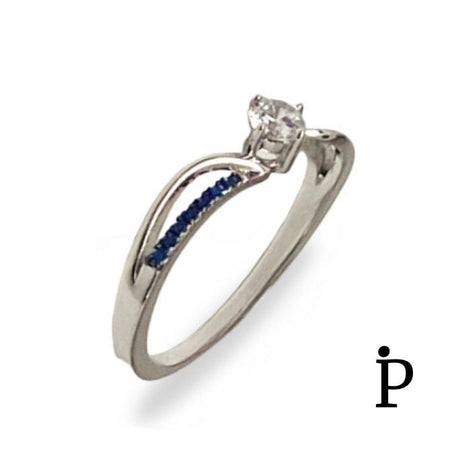 (ACP - 76) .925 Plata Anillo CZ Azul Corte Redondo - JoyeriaParis