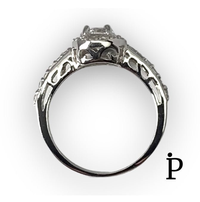 (ACP - 77) .925 Plata Anillo CZ Redondo Engaste Cojín. - JoyeriaParis