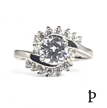 (ACP - 80) .925 Plata Anillo Halo Remolino CZ. - JoyeriaParis