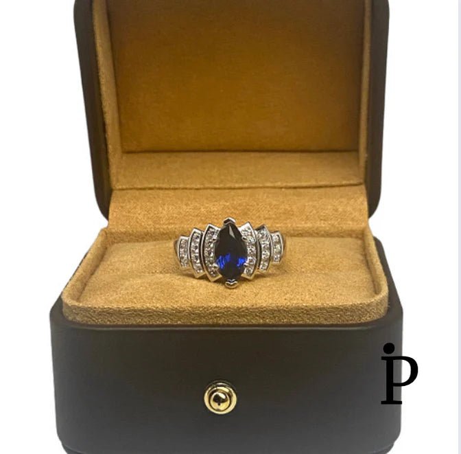 (ACP - 84) .925 Plata Anillo Corte Marquesa Azul - JoyeriaParis