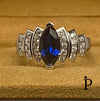 (ACP - 84) .925 Plata Anillo Corte Marquesa Azul - JoyeriaParis