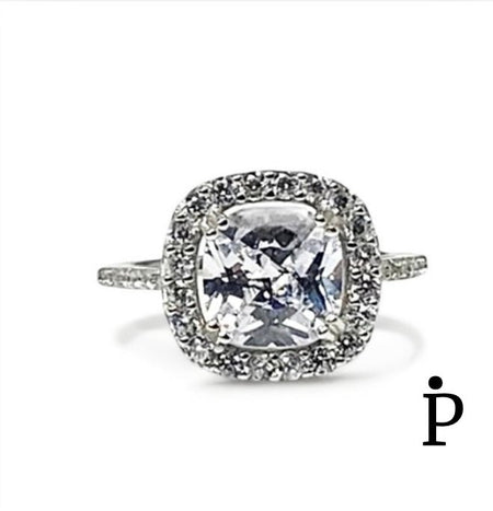 (ACP - 85) .925 Plata Anillo Compromiso & Bodas Halo - JoyeriaParis