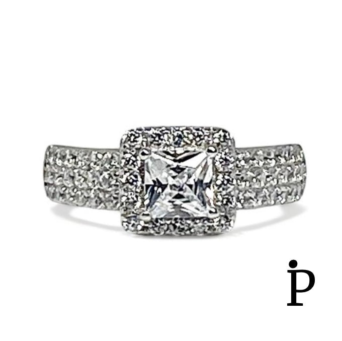 (ACP - 86) .925 Plata Anillo CZ Corte Princesa - JoyeriaParis