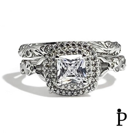 (ACP - 89) .925 Plata Set Anillos Vintage con CZ Blanca - JoyeriaParis