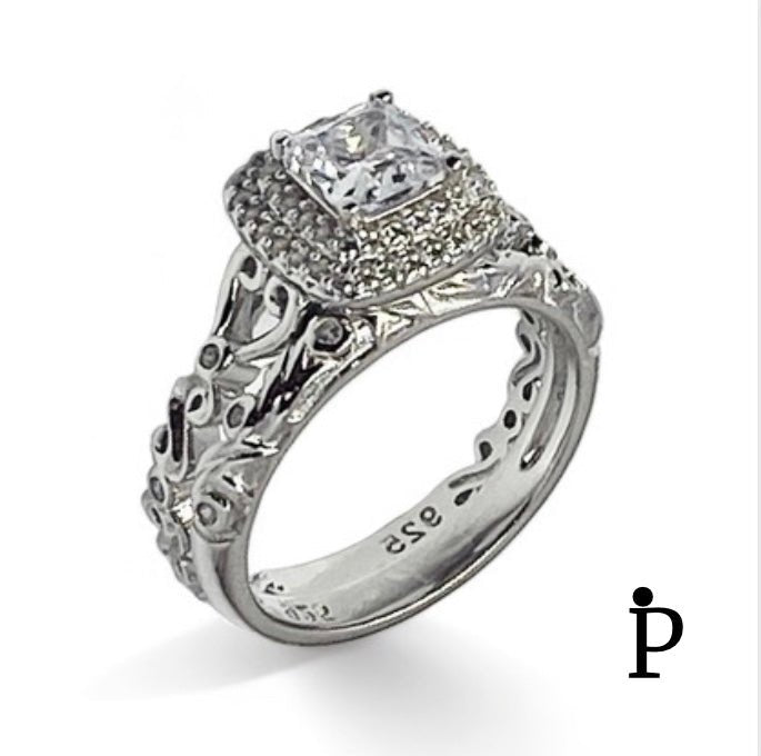 (ACP - 89) .925 Plata Set Anillos Vintage con CZ Blanca - JoyeriaParis