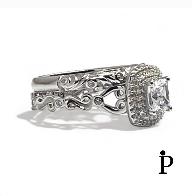 (ACP - 89) .925 Plata Set Anillos Vintage con CZ Blanca - JoyeriaParis