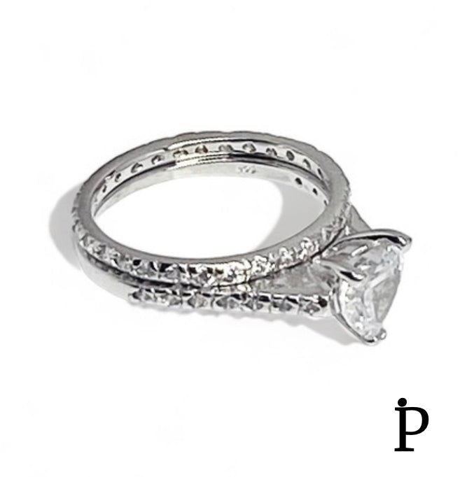 (ACP - 91) .925 Plata Set Anillos solitario de circonita cúbica - JoyeriaParis