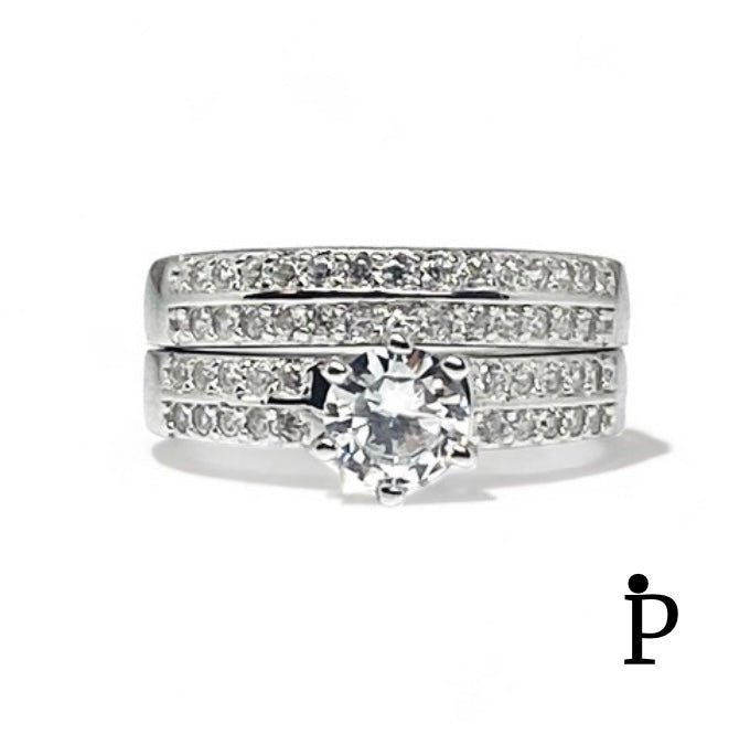 (ACP - 94) .925 Plata Conjunto Anillos Solitario de CZ - JoyeriaParis