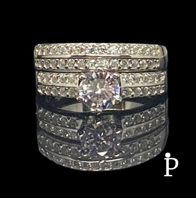 (ACP - 94) .925 Plata Conjunto Anillos Solitario de CZ - JoyeriaParis