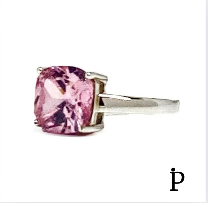 (AE - 02) .925 Plata Anillo Cojin Circonita Rosa - JoyeriaParis