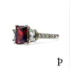 (AE - 03) .925 Plata Anillo Circonita Cubica Granate Rectangular - JoyeriaParis