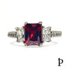 (AE - 03) .925 Plata Anillo Circonita Cubica Granate Rectangular - JoyeriaParis