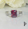 (AE - 03) .925 Plata Anillo Circonita Cubica Granate Rectangular - JoyeriaParis