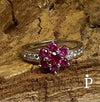 (AE - 06) .925 Plata Anillo Circonia Cubica Flor Plumeria y Granate - JoyeriaParis