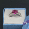 (AE - 06) .925 Plata Anillo Circonia Cubica Flor Plumeria y Granate - JoyeriaParis