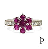 (AE - 06) .925 Plata Anillo Circonia Cubica Flor Plumeria y Granate - JoyeriaParis