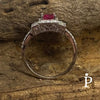 (AE - 08) .925 Plata Anillo Halo Redondo y Baguette con Rubí Simulado - JoyeriaParis