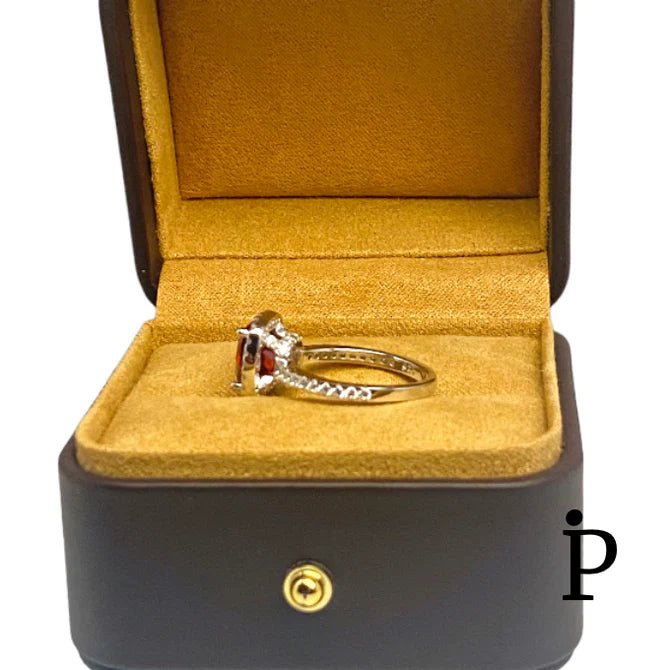 (AE - 09) .925 Plata Anillo Circonita Cubica Granate Talla Cojin - JoyeriaParis