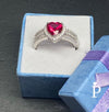 (AE - 10) .925 Plata Anillo Circonita Cubica Corazon Rubi - JoyeriaParis