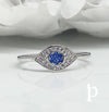 (AE - 101) .925 Plata Anillo Ojo Turco Zafiro Azul Topacio Blanco - JoyeriaParis