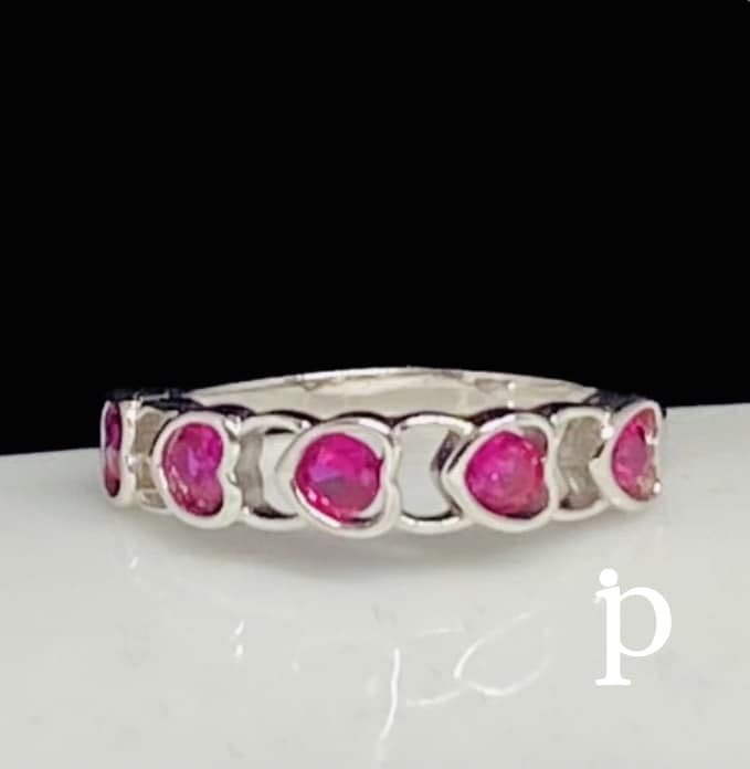 (AE - 108).925 Anillo Circonitas Cubicas Rosa Forma Corazon - JoyeriaParis