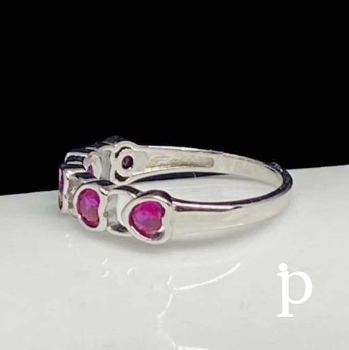 (AE - 108).925 Anillo Circonitas Cubicas Rosa Forma Corazon - JoyeriaParis