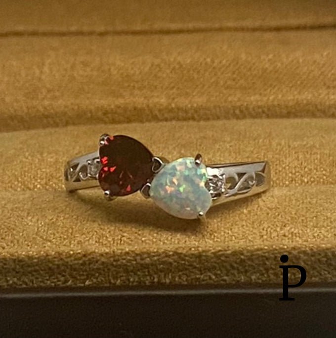 (AE - 111).925 Anillo Anillo Filigrana Corazón Rubí Simulado CZ - JoyeriaParis